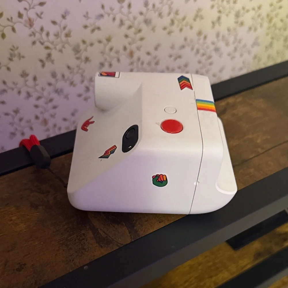 Polaroid White Camera with Rainbow Accent